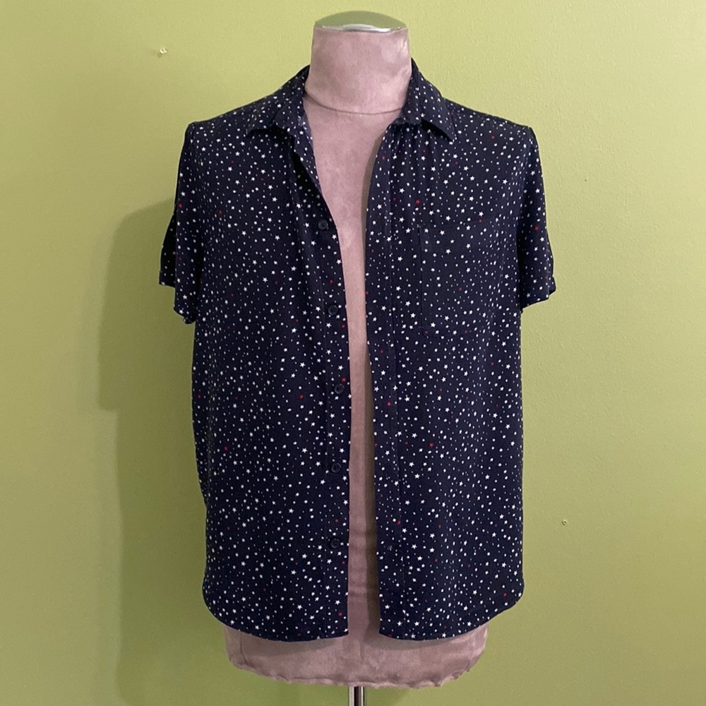 H&M short sleeve button down with red & white stars